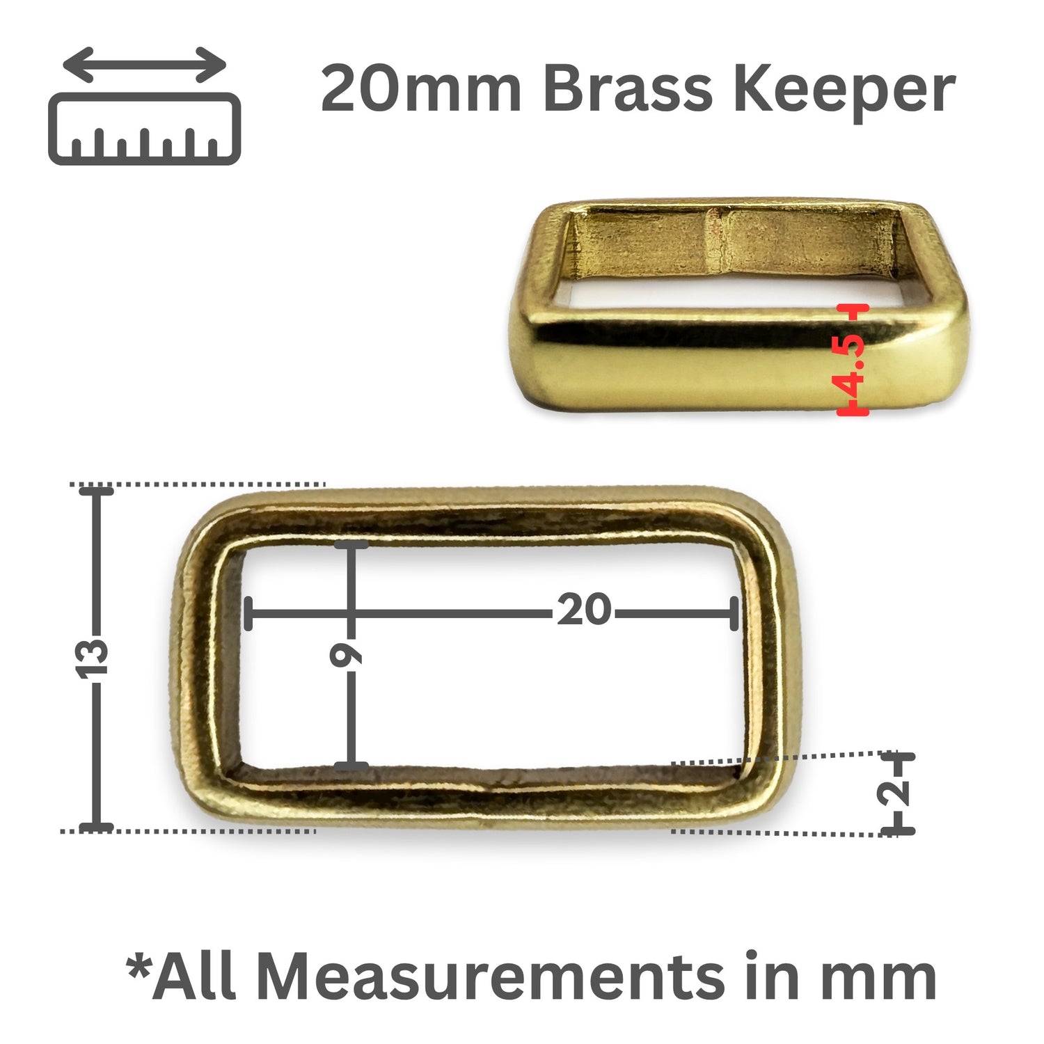 Solid Brass Loop Keeper – 13mm, 16mm, 20mm