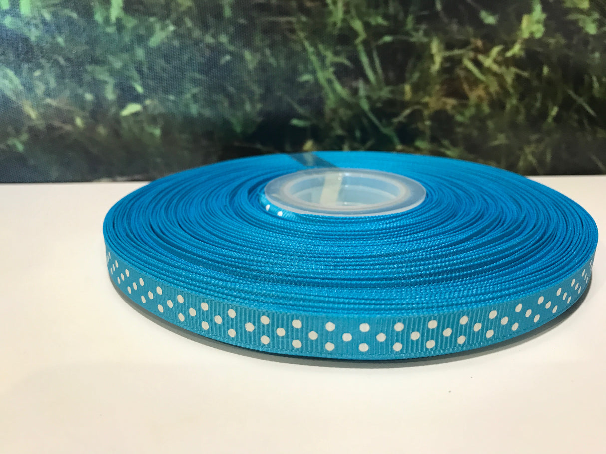 10mm Grosgrain Polka Dots - 8 colours available Cyan Blue