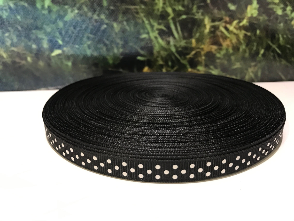 10mm Grosgrain Polka Dots - 8 colours available Black