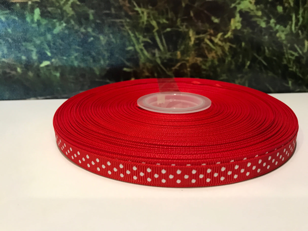 10mm Grosgrain Polka Dots - 8 colours available Red