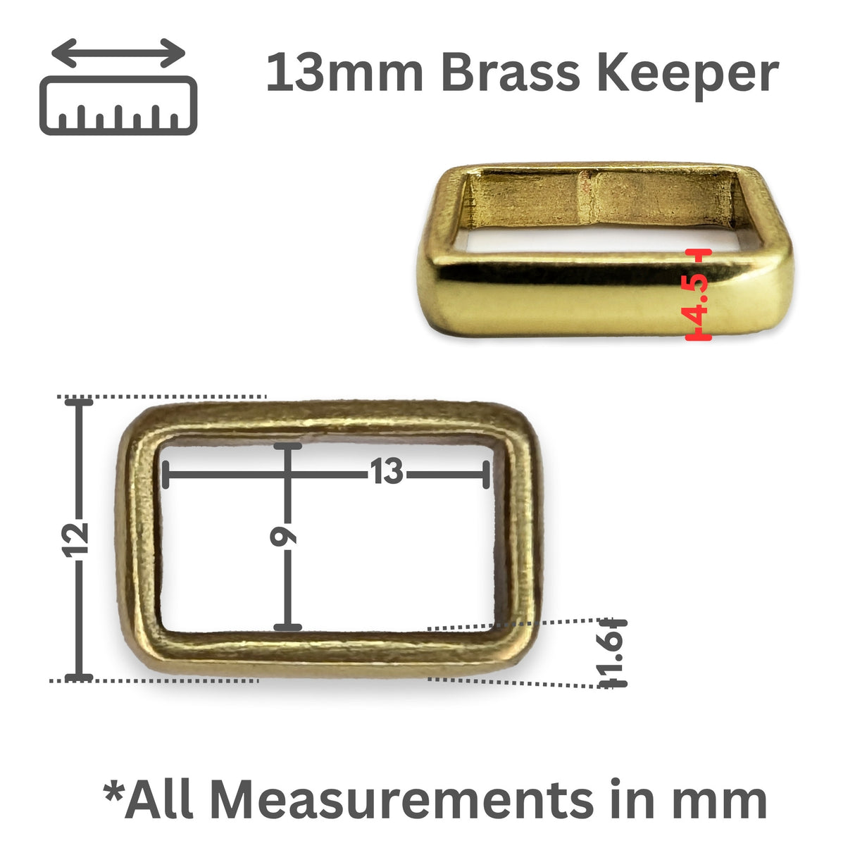Solid Brass Loop Keeper – 13mm, 16mm, 20mm