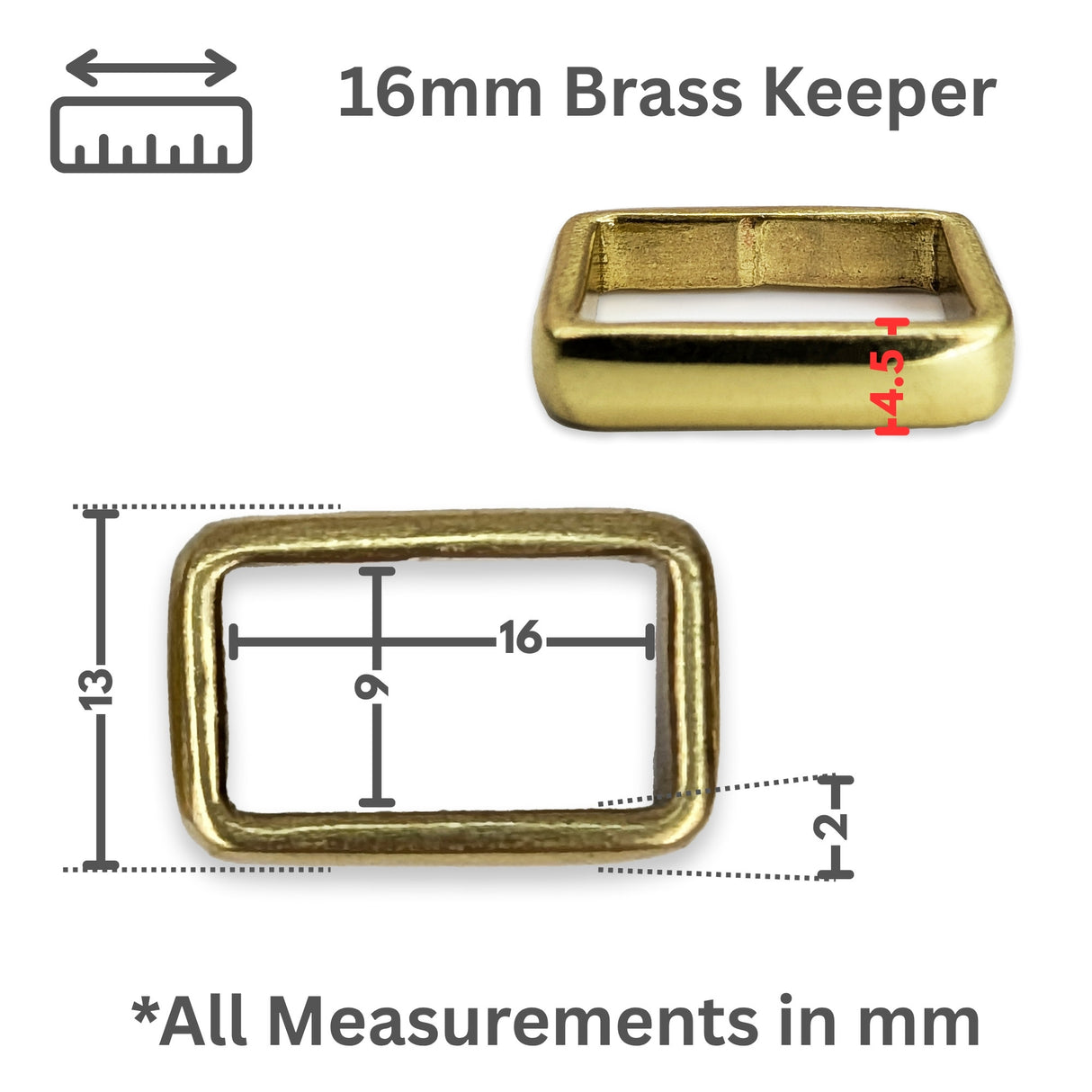 Solid Brass Loop Keeper – 13mm, 16mm, 20mm