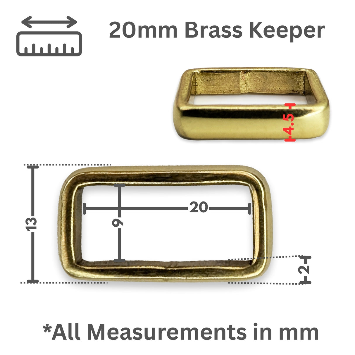 Solid Brass Loop Keeper – 13mm, 16mm, 20mm
