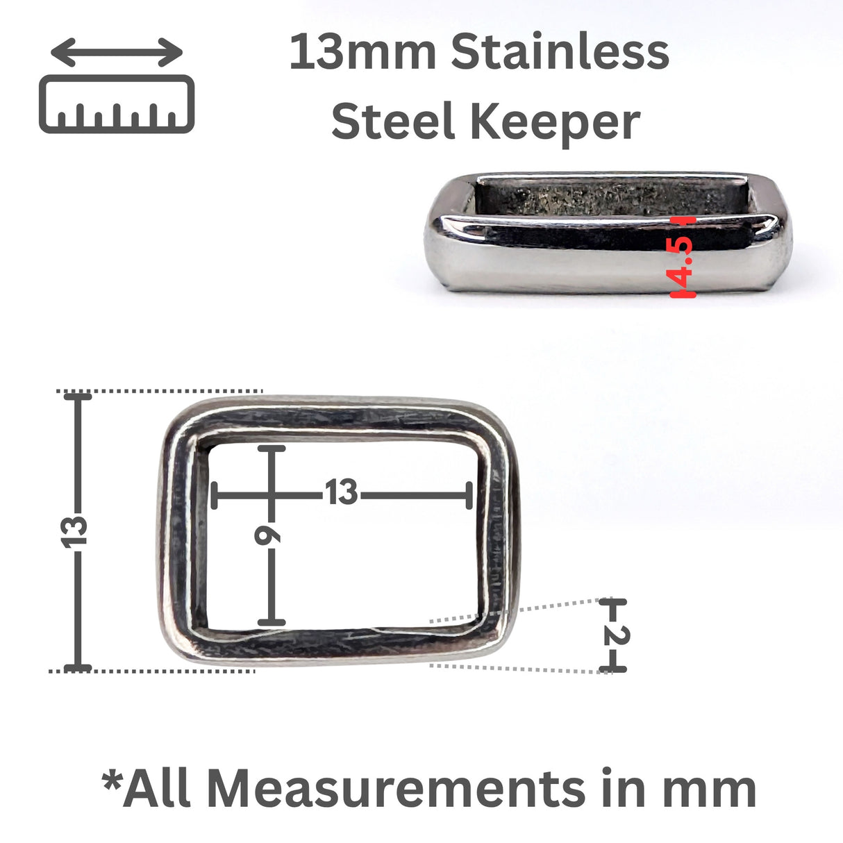 Stainless Steel Loop Keeper – 13mm, 16mm, 20mm
