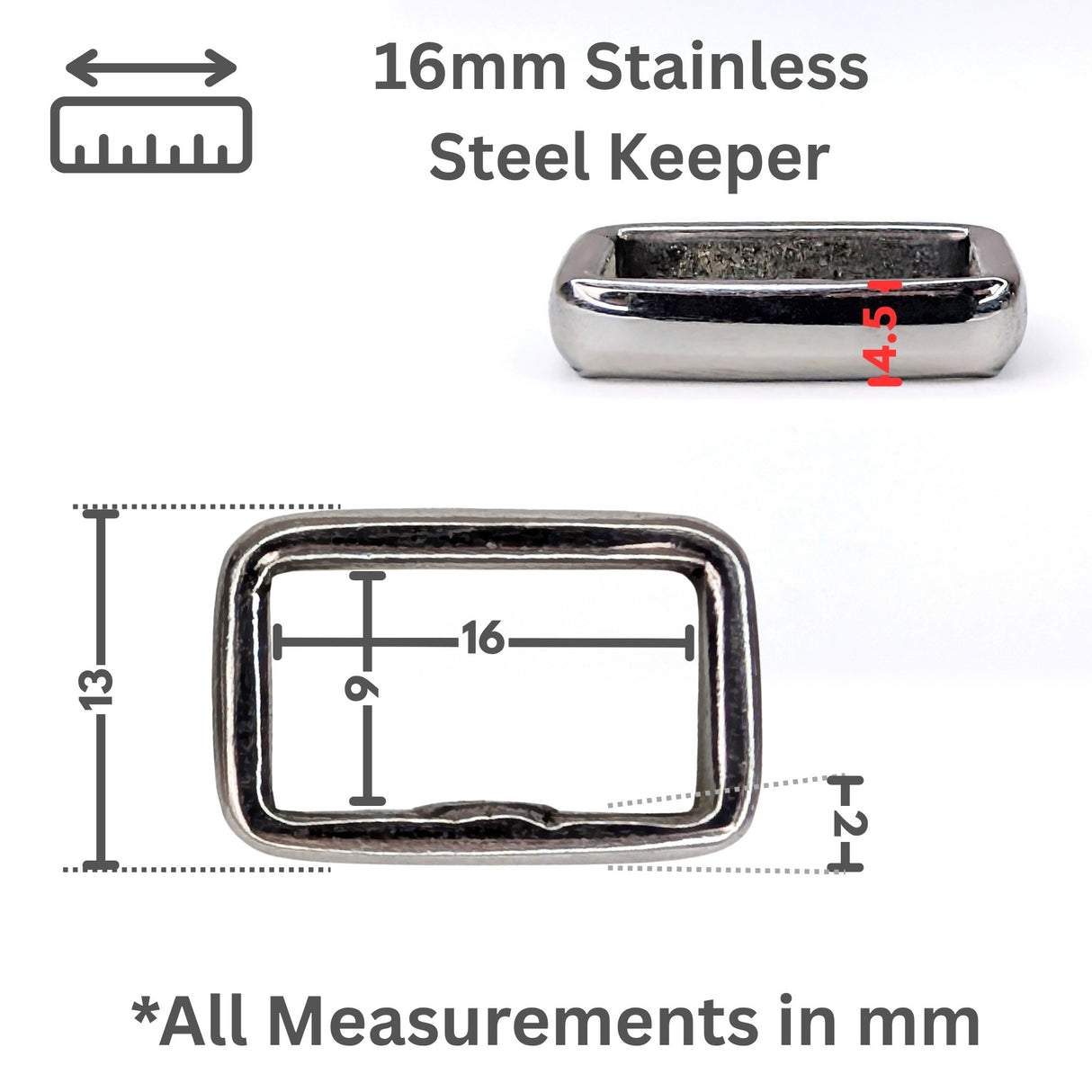 Stainless Steel Loop Keeper – 13mm, 16mm, 20mm