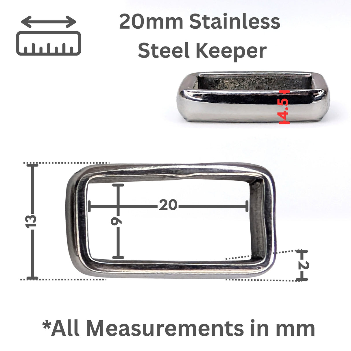 Stainless Steel Loop Keeper – 13mm, 16mm, 20mm